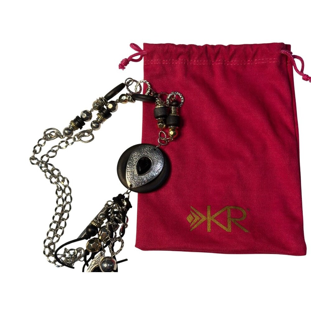 KR Classic Mixed Metal Locket Necklace Silver Brass 20" Womens Statement Jewelry